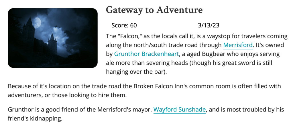 The final result with the proper nouns automatically linked to their appropriate pages