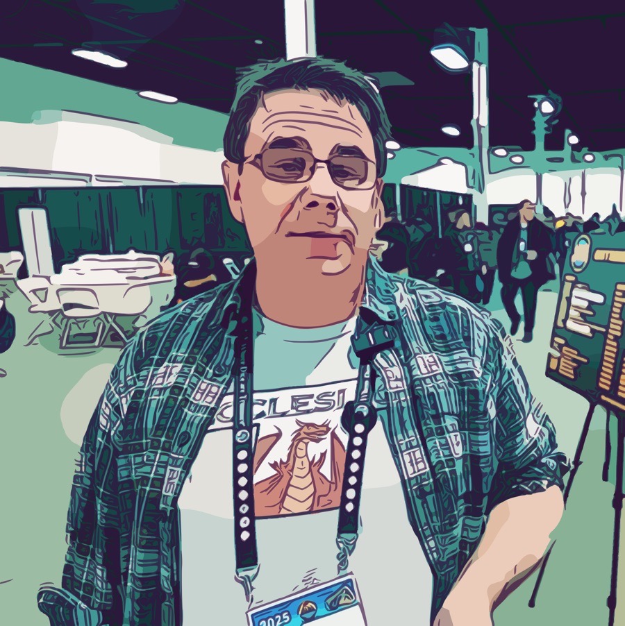 Wes, wearing an Ecclesicon tee-shirt and an old flannel, channels the 90s at PAGE2.